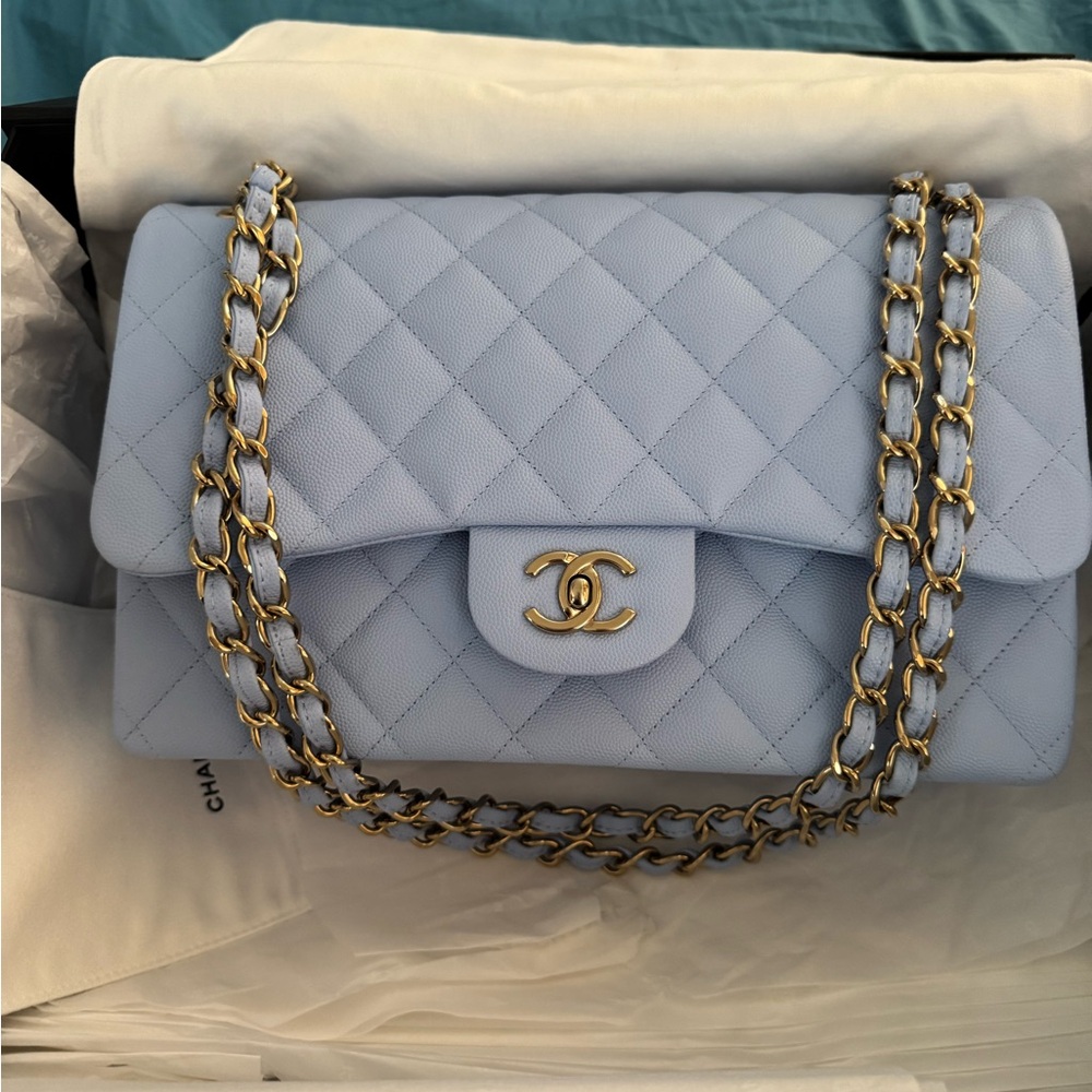 CHANEL Large Classic Flap Bag Lt Periwinkle Tiffany Blue limited